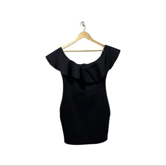 Guess black scuba ruffle bodycon dress size L - Picture 9 of 10